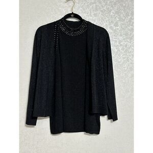 Carmen Black Metallic‎ Sparkle Cardigan & Beaded Neckline Halter Top 2 Piece XL